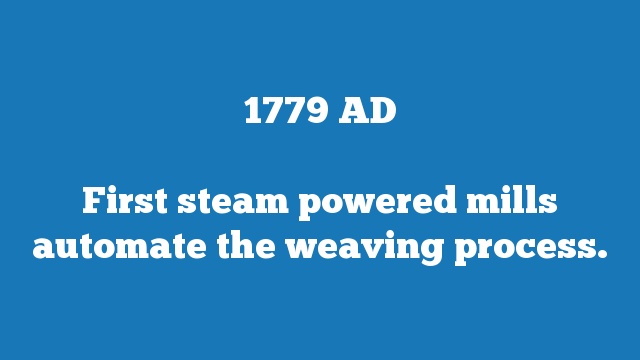 First steam powered mills automate the weaving process.