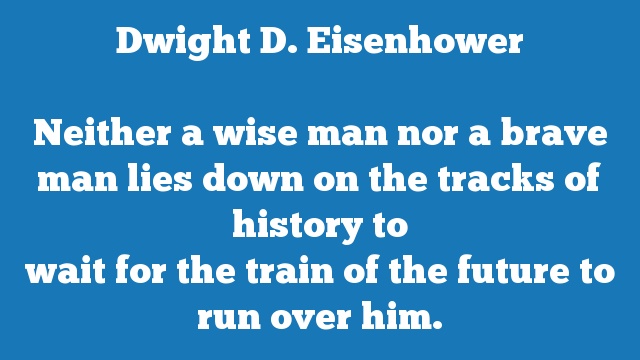 Neither a wise man nor a brave man lies down on the tracks of history to 
wait for the train of the future to run over him.